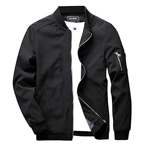 Duohropke Men's Bomber Jacket Winter Jacket with Sleeve Pocket Transition Jacket Men's Military Aviator Jacket Baseball Blouson College Jacket Stand-Up Collar Autumn Winter Spring Jackets