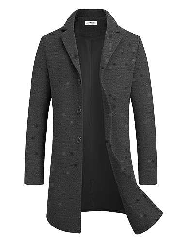 COOFANDY Mens Wool Blend Coat Winter Trench Coats Notched Lapel Collar Single Breasted Overcoat Classic Peacoat With Pockets