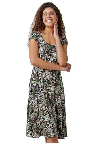 Roman Originals Floral Print Panel Dress for Women UK - Ladies Skater Summer Spring Fit & Flare Jersey Midi Work Casual Strappy Sleeveless Sweetheart Knee Length A Line