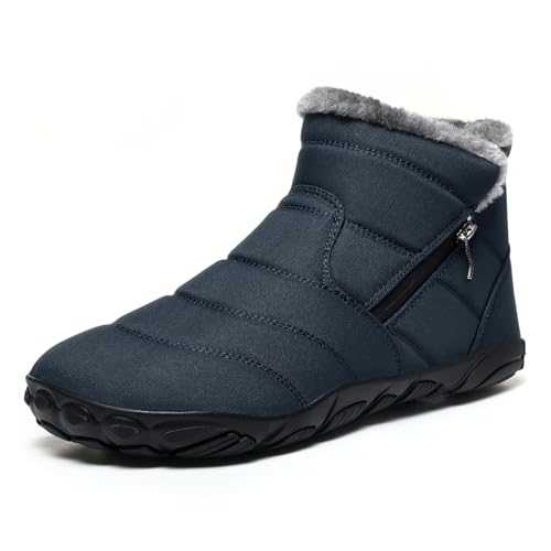 Hanani Snow Boots Women Men Barefoot Shoes Winter Fur Lined Warm Ankle Booties Side Zipper Flat Short Ladies Non-Slip Walking Shoes
