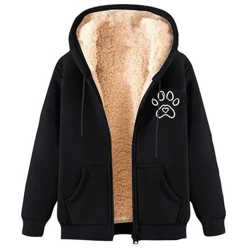 Women Fleece Jacket UK Clearance,Ladies Coats Today's Deals,Winter Sherpa Lined Long Sleeve Full Zip Coat Cute Dog Claw Printed Sweatshirts Coat Teddy Bear Jacket Wool Warm Outwear with Pocket M-3XL