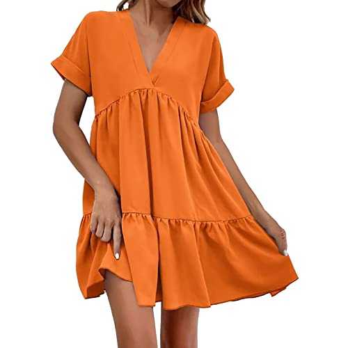 Womens Plus Size Dresses Sweet V Neck Solid Color Large Swing Casual Skirt Dress Dress for Women Long Casual