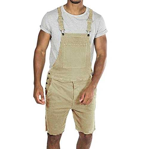 Mens Denim Dungarees Bib and Brace Short Overalls Casual Retro Adjustable Straps Multiple Pockets Lightweight Cargo Trousers Slim Fit Knee Lenth Pants Outdoor Wear Vintage Wash Jeans Jumpsuit Workwear