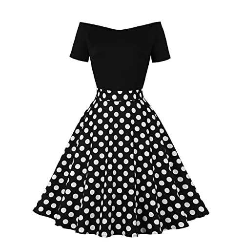 Wellwits Women's Off Shoulder Polka Dots Formal Cocktail Vintage Dress