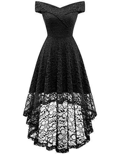 HomRain Women's Wedding Floral Lace Off Shoulder Hi-Low Vintage Cocktail Formal Swing Dress