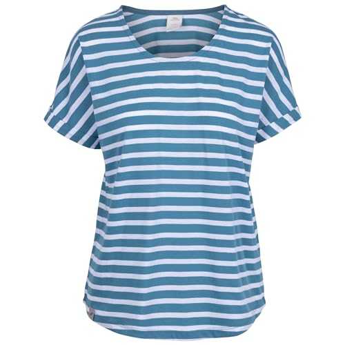 Trespass Womens Round Neck Striped T-Shirt Dipped Hem Cap Sleeve Top Megan
