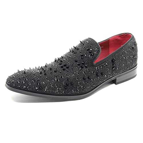 Men's Vintage Spike Rhinestone Designer Classic Smoking Dress Fashion Loafers Slip On Shoes EXOTIC-02