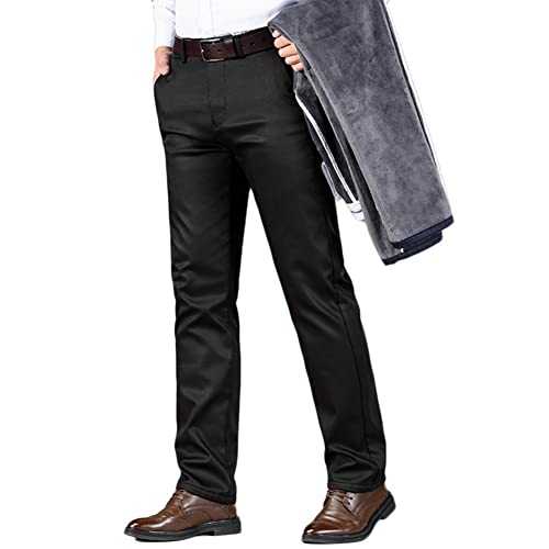 YAOTT Mens Formal Suit Trousers Straight Fleece Lined Warm Office Business Work Dress Stretch Suit Pants Without Belt