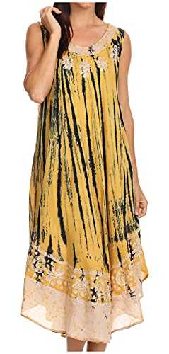 Sakkas Alexis Embroidered Long Sleeveless Floral Caftan Dress/Cover Up