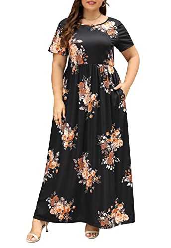 Nemidor Women's Chevron Print Summer Short Sleeve Plus Size Casual Maxi Dress