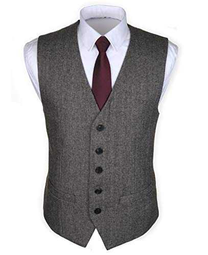 Ruth&Boaz 2Pockets 5Buttons Wool Herringbone/Tweed Suit Waistcoat