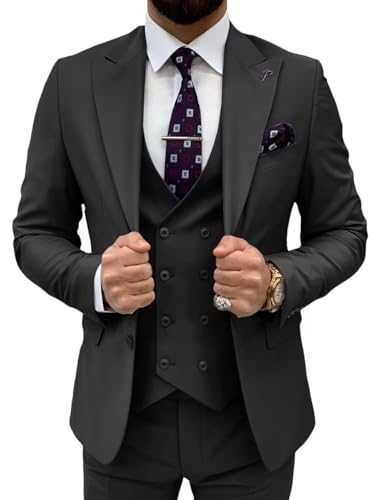 TIJOFA 3 Piece Suit Men Slim Fit Double Breasted Suit for Men Wedding Suits Classic One Button Formal Prom Dinner Tuxedo