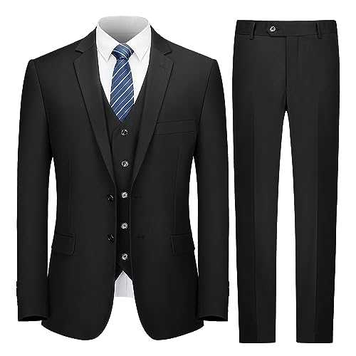 Cooper & Nelson 3 Piece Mens Suit Set, 2 Button Slim Fit Suit for Men, Solid Jacket, Vest, Pants and Tie