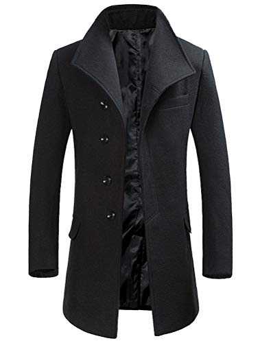 FTCayanz Men's Wool Trench Coat Winter Slim Fit Business Top Coat Single Breasted Overcoat