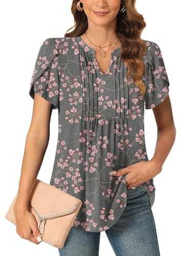 COFNEW Womens 2025 Summer Plus Size Tunic Tops V Neck Dressy Casual Blouse for Work Pleated Short Sleeve T-Shirts