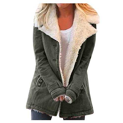 AMDOLE Clearance Items Fleece Lined Denim Jackets Winter Jacket Women Uk Ladies Long Green Coat Plus Size Bomber Jacket Women Womens Black Parka Coat Plus Size Winter Jacket