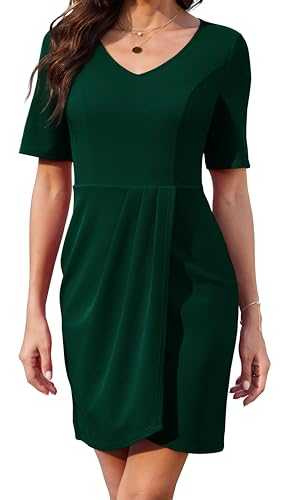 Actcat Women's V-Neck Work Dresses Business Pencil Bodycon Dresses Ruched Sheath Dress