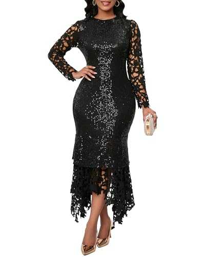 IWFEV Sequins Floor-Length Hollow Asymmetrical Women's Maxi Dress Lace Dress Party Evening Dress