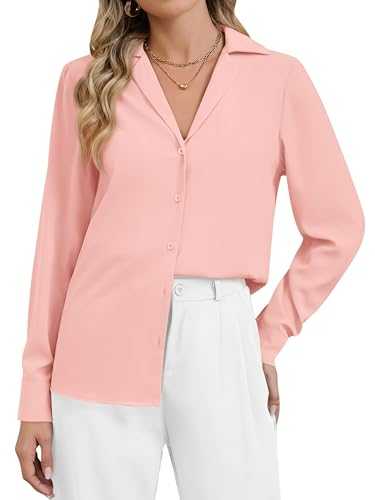 Women's Business Casual Tops Elegant Satin Silk Long Sleeve Button Down Shirts Lapel Collar V Neck Chiffon Work Blouses