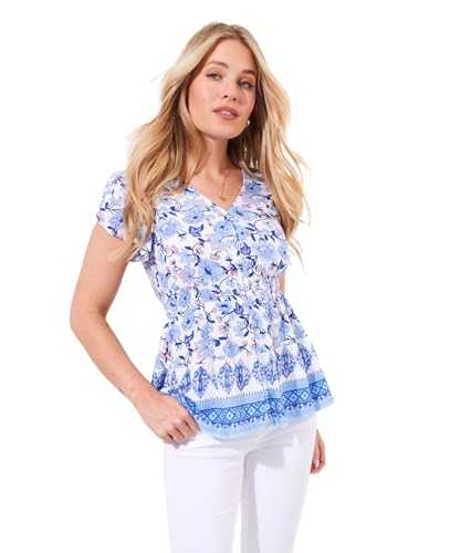 Joe Browns Women's Fashion Floral Short Sleeve V-Neck Top