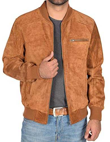 Mens Real Suede Bomber Jacket Fitted Classic Colours Black Brown Navy Tan Wade