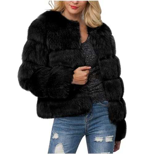 Faux Fur Jackets for Women UK Clearance Ladies Long Sleeve Wool Cropped Coat Fall Winter Thicked Fleece Teddy Warm Jacket Street Fashion Casual Furry Overcoat Shaggy Elegant Fur Cardigan Coat S-XXL