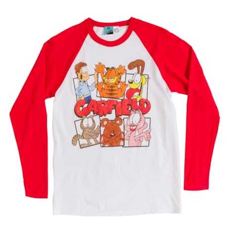 Garfield Comic Strip White and Red Long Sleeve Baseball T shirt