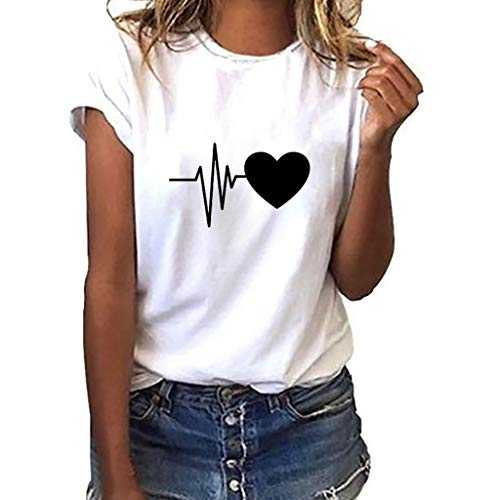 VEMOW Women's O-Neck Loose Fit Short Sleeve T-Shirt Casual Leaf Print Ladies Pullover Tees Tops for Outdoor Summer