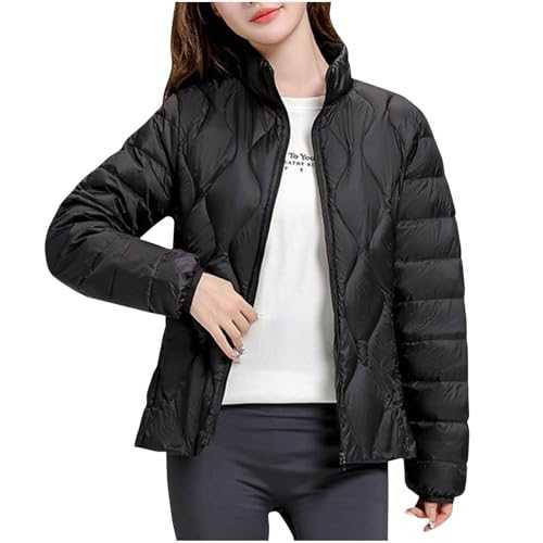 Womens Winter Puffer Jackets Lightweight Down Jacket Long Sleeve Casual Stand Collar Padded Coats Full Zipper Quilted Jackets Soft Warm Outerwear Windproof Outdoor Jacket