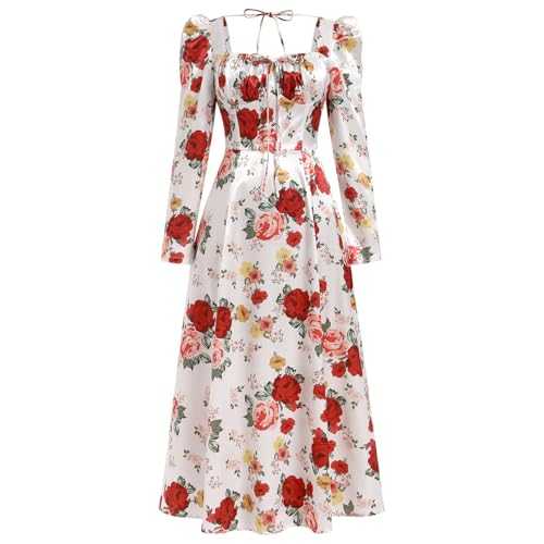 OMEWEE Women's Cocktail Satin Dress Elegant Corset Sweetheart Neck Dress Bridesmaid Guest Formal Party Dress Long Puff Sleeve Prom Dress Pageant Evening Dress Wedding Gown