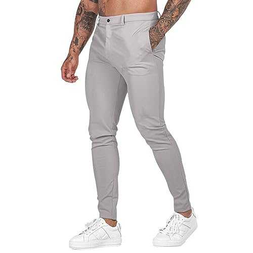 ofeirhz Formal Trousers Men Stretch Fit - Dress Pants Slim Fit Skinny Tapered Trousers Tracksuit Bottoms Expandable-Waist Flat-Front Comfortable Lightweight Pants Business Pants with Button & Zip Fly
