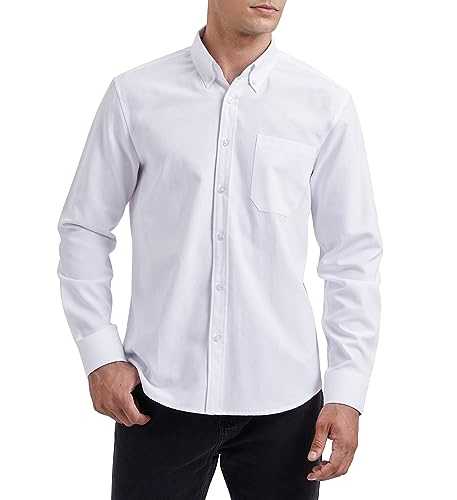 HISDERN Men's Oxford Shirts Casual Long Sleeve Shirt for Men Plain Smart Button Down Shirt with Pocket Regualr Fit