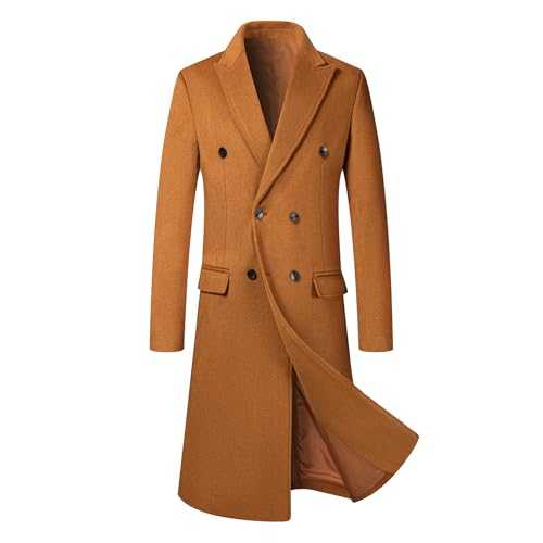 Mens Long Trench Coat Double Breasted Warm Coat Casual Slim Fit Outwear Wool Business Winter Jacket Peacoat