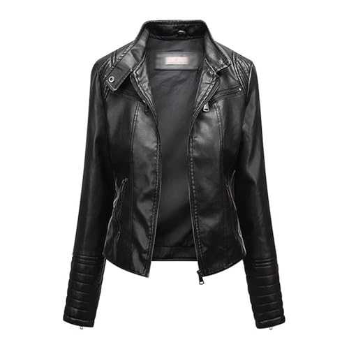 Zeiayuas Women Faux Leather Jacket Zip Up Moto Biker Classic Short Jacket Coat Goth Fashion Coat Ladies PU Leather Trucker Coats Western Casual Bomber Jacket Motorcycle Jackets