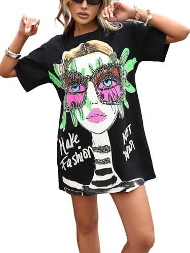 Vipwest Womens Short Sleeve Crew Neck T Shirt 2025 Sparkly Rhinestone Tops Graphic Tees
