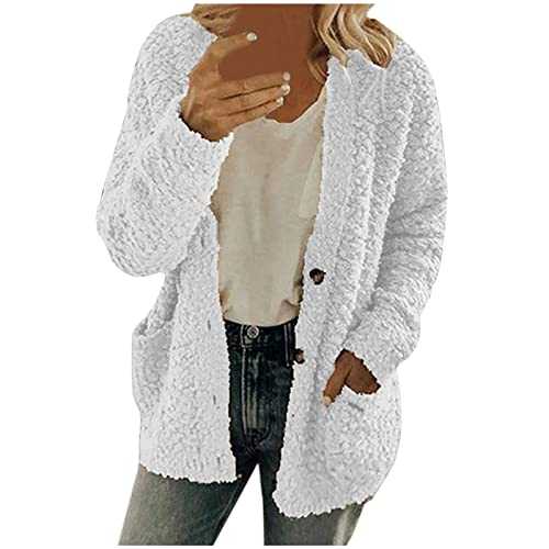FunAloe Ladies Bed Jacket Plush Fluffy Cardigan Women Button Down Women Winter Clothes Fuzzy Lightweight Plus Size Cardigans Long Sleeve Soft Comfy Outwear With Pockets