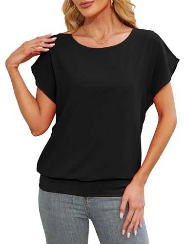 Womens Tops Summer Chiffon Blouse Ruffle Short Sleeve Tops Loose Casual T-Shirts S-3XL