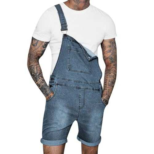 Mens Dungarees Bib and Brace Denim Overall Jeans Jumpsuits Casual Lightweight Soild Color Vintage Romper Fashion Relaxed Slim Fit Jumpsuit Festival Shorts Cargo Trousers Shortall Hippy Clothes