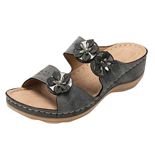 WILLBEST Womens Flat Sandals Non Slip Thong Toe-Post Glitter Diamante Adjustable Straps Sandal Soft Foam Sole Elastic Slingback Wedge Sandals Slides Summer Shoes