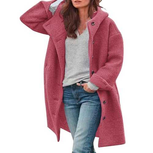 Yinguo Winter Jackets for Women Uk Casual Thicken Wool Single Breasted Blend Stand Collar Winter Long Wool Coat With Hood Coats Jacket