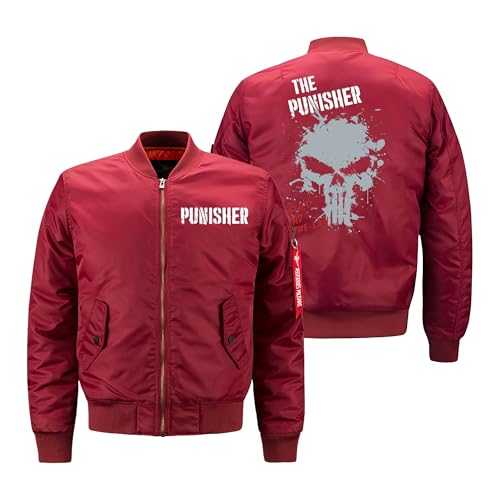 Men's Bomber Jacket Pun.ish-er, Full Zipper Men's Jackets with Stand Collar, Fashion Windbreaker Jacket for Autumn Winter, Style