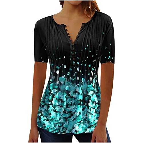 Women's Blouses & Shirts Sale Clearance,Ladies Retro Floral Tops Short Sleeve Vintage Graphic Henley T Shirt Button up V Neck Summer Tops Fashion Casual Elegant Loose Fit Blouse Tee Shirts UK