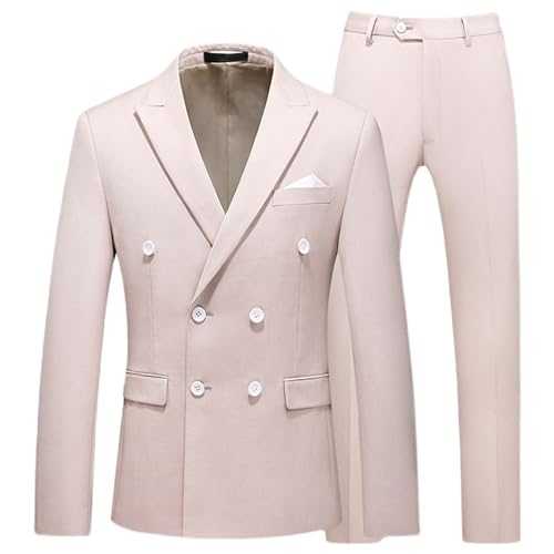Mens Double Breasted 2 Piece Suit Slim Fit Tuxedo Prom Party Blazer Casual Formal Wedding Suits