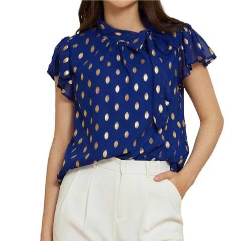 GRACE KARIN Women's Casual Lotus Leaf Short Sleeve Tops Stand Up Collar Pullover Top