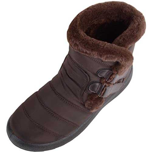 ABSOLUTE FOOTWEAR Womens Easy Slip On Double Touch and Close Faux Fur Ankle Winter Boots
