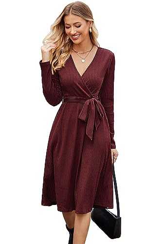 Newshows Jumper Dress for Women UK Long Sleeve V Neck Ladies Knitted Elegant Sweater Party Dress with Pockets