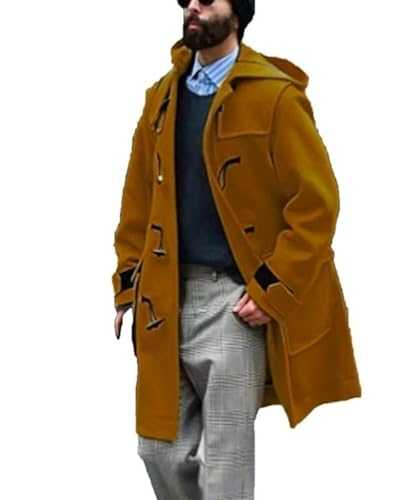 CheJooe Mens Wool Coat Trench Coat Warm Duffle Collar Windbreaker Double Breasted Long Jackets Classic Hooded Coat Windbreaker Outwear Duffle Jacket ﻿(24,4XL)