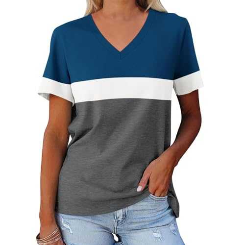 V Neck T Shirts for Women UK Sale Clearance Gradient Printed T-Shirts Summer Short Sleeves Tunic Tops Casual Baggy Elegant Tshirts Loose Tee Shirts Ladies Blouses for Outdoor Sports