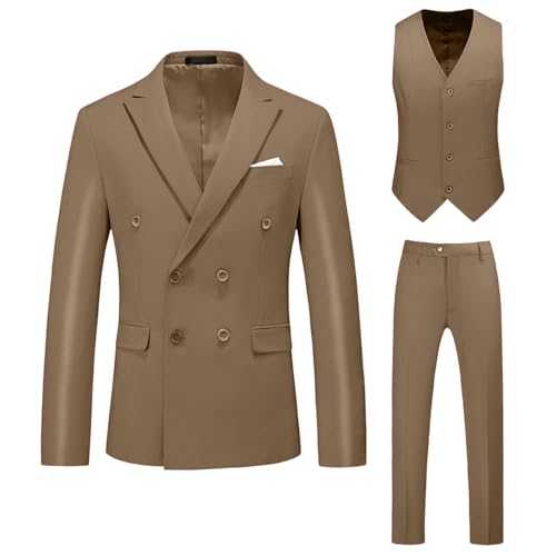 Men's Slim Fit 3 Piece Suit Elegant One Button Solid Jacket Vest Pants Set Solid Color Formal Classic Suit Blazer Waistcoat Trousers Business Wedding Party Blazer Jacket Vest Pants Set