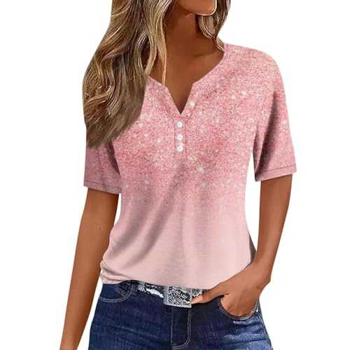 Summer Tops for Women Casual V Neck Short Sleeve Button Down T Shirts Elegant Loose Blouses 2024 Trendy
